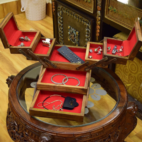 Multi Portion Hexagonal Wooden Jewellery box