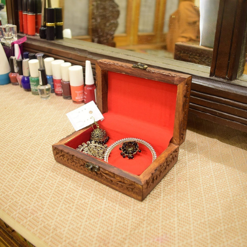 Wooden Carved Jewelry Box Small